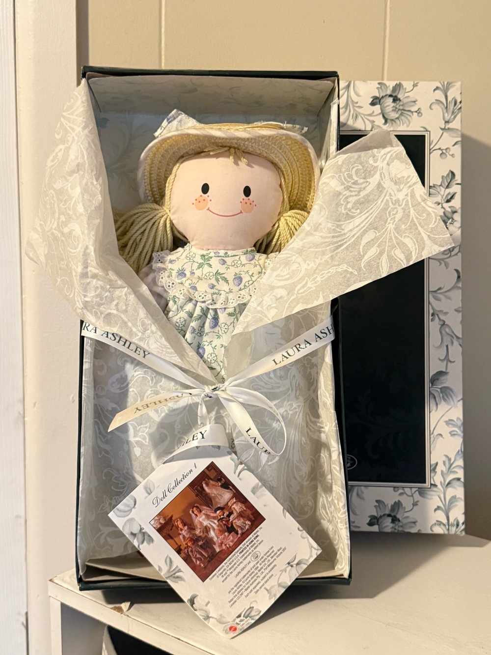 Laura Ashley Miranda Collectible Doll Box with Green and White Floral Design